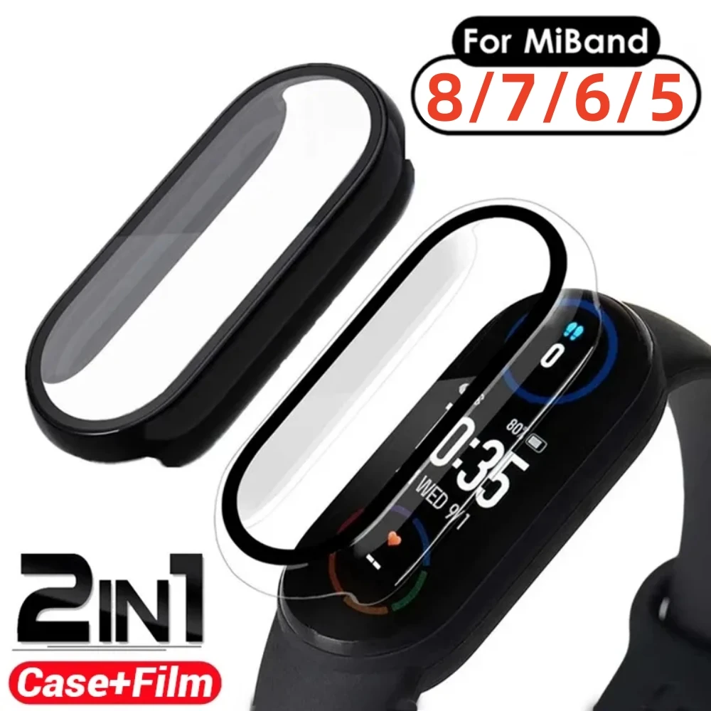 Pellicola salvaschermo 2 in1 + pellicola per Xiaomi Mi Band 8 7 6 5 4 Smart Wristband copertura completa per PC cornice antiurto per custodia Miband8