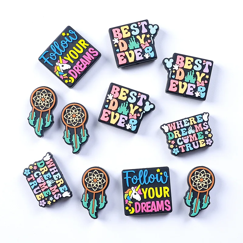 20pcs New Silicone Focal English Letters Beads Baby Toys DIY String Pen Bead Nipple Chain Jewelry Handwork Accessories Wholesale