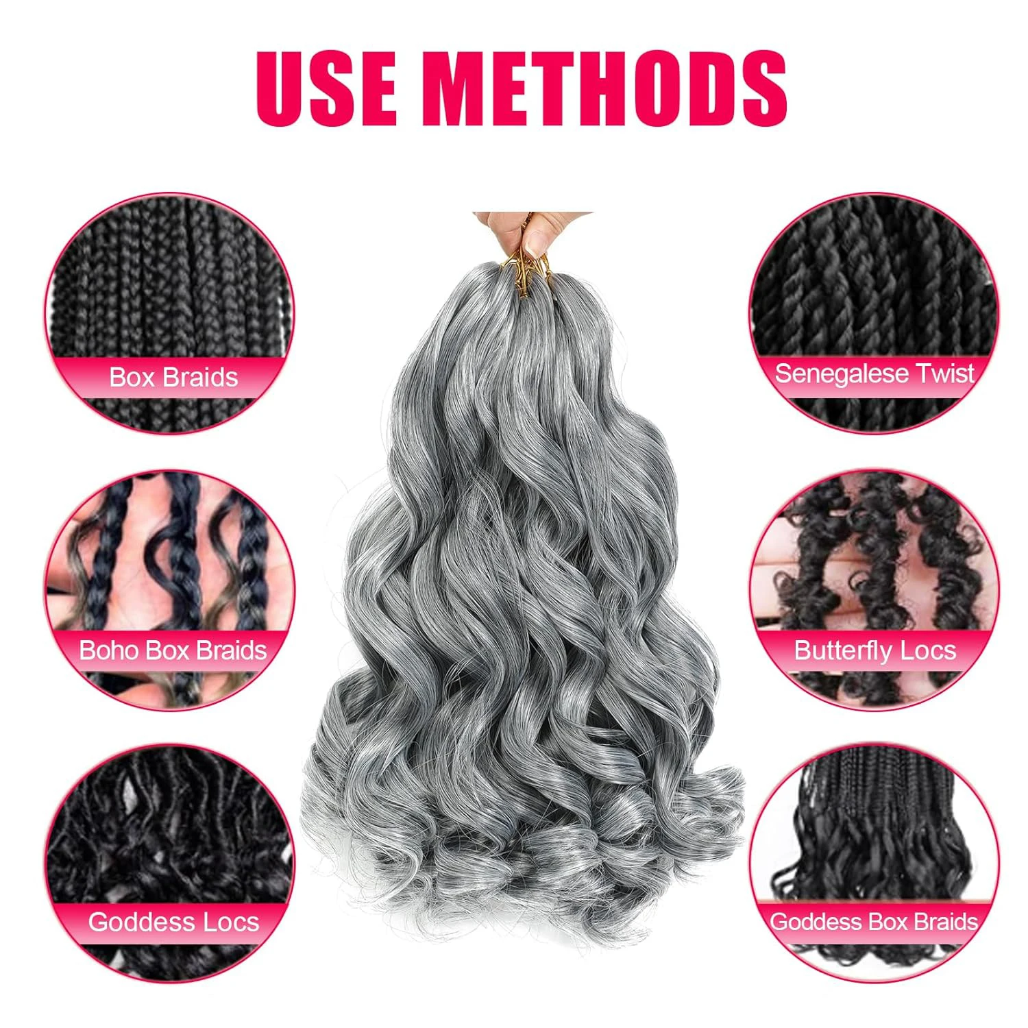 Capelli Ricci Francesi per Intrecciare, Extension Sintetiche Ondulate e Voluminose da 12/16/20/22 Pollici - immagine 2