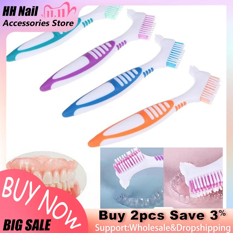 

Denture Cleaning Brushes Non-slip Rubber Handle False Teeth Orthodontic Invisible Braces Double-side Soft Brush Oral Care Tools