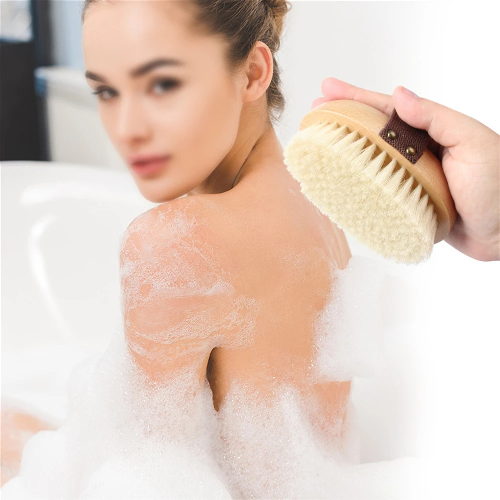 Natural Wood Bristle Bath Brush Soft Wet Dry Body SPA Massager Brush Household Practical Skin Exfoliates Body Cleaning Brush 3