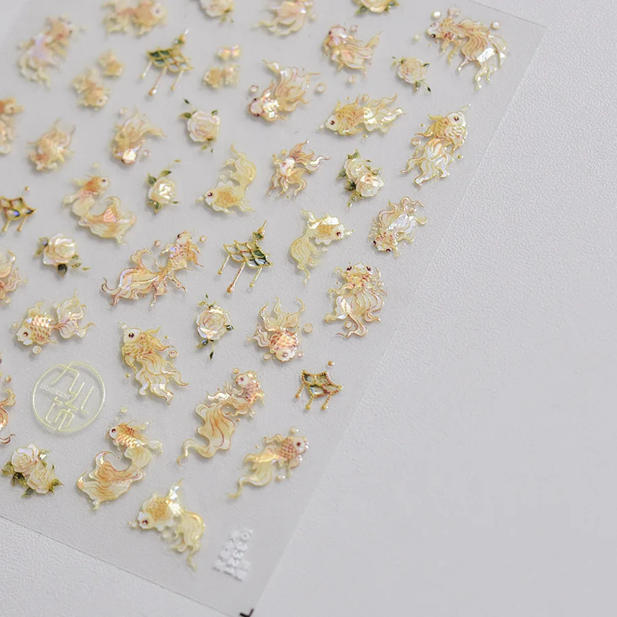 Verträumte Wasserblase Goldfisch Meerjungfrau Ozean Thema 5D Nail Art Aufkleber Bunte schillernde Muschel Glow Selbstklebender Maniküre Aufkleber – Detail 35