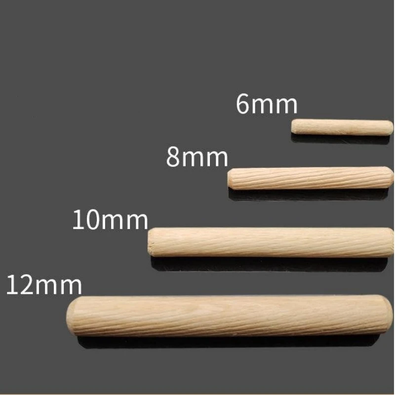 Wooden Dowel Pins 20~100pcs M6 M8 M10 M12 Round Fluted Wood Craft Rods Cabinet Drawer Furniture Fitting Length 20~80mm