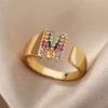 Zircon Initial Letter Rings for Women Stainless Steel Initials Adjustable Rings 2022 Trend Wedding Alphabet Name Jewelry Gift