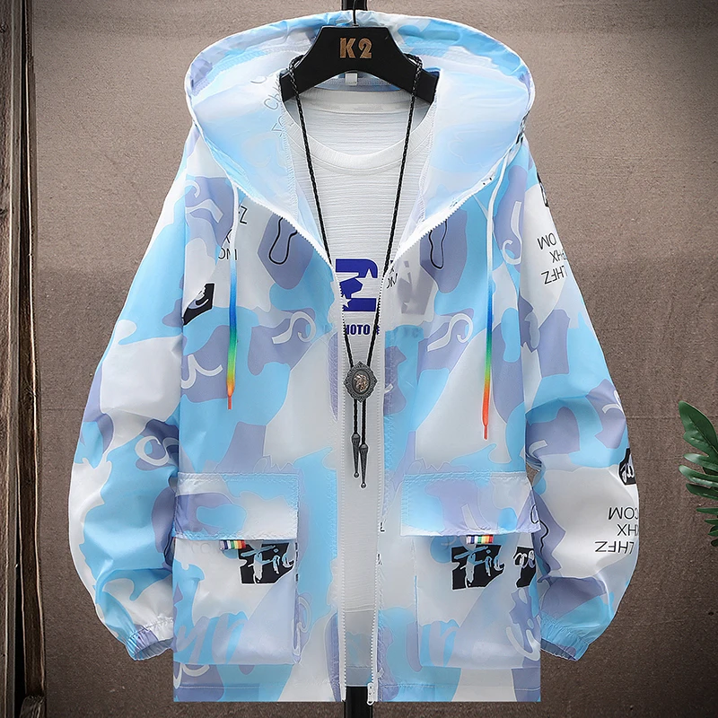 

2023 Summer New Light Hooded Camouflage Jacket Men Sun Protection Fishing Hunting Clothes Quick Dry Coat Male Windbreaker 4XL