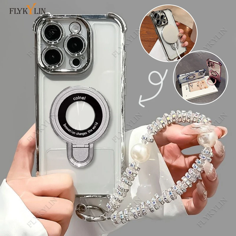 Ultra-Thin Transparent Phone Case with Shining Pearl Bracelet