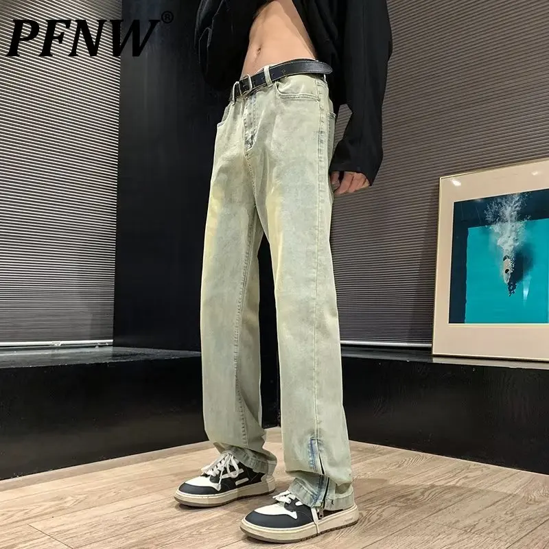 

PFNW Worn Out Men's Jeans High Street Split Zipper Male Flared Denim Pants Straight Trousers Casual 2024 Spring Chic New 28W3018