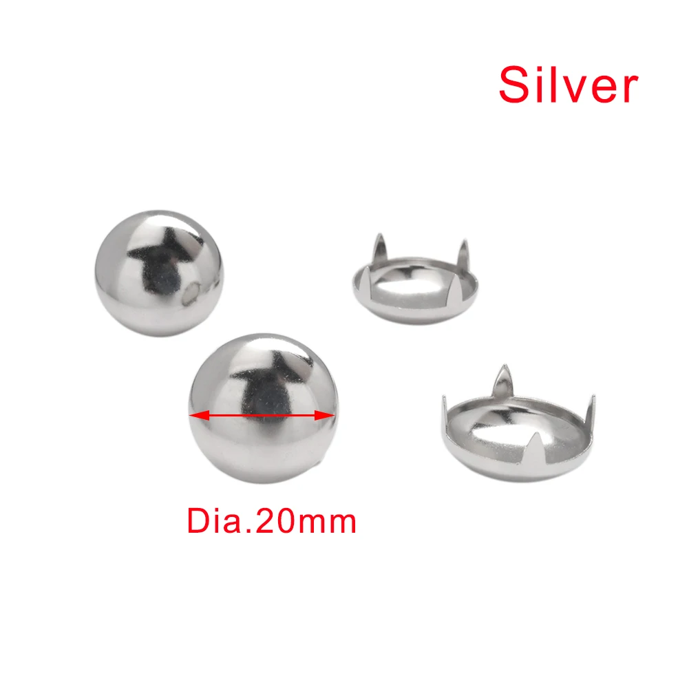 20pcs 20mm Silver Leather Studs Decorative Rivets Round Nailhead Bead Spikes for Clothes Leathercraft Sewing Accessories 4 Claw