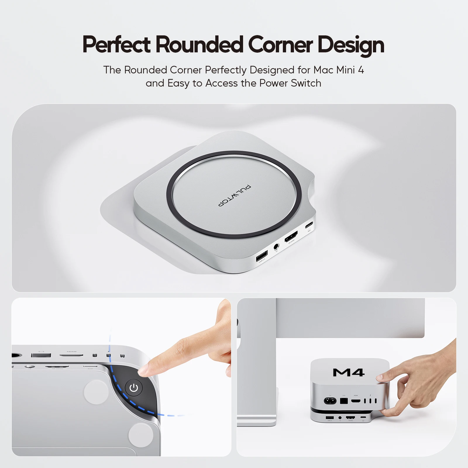 PULWTOP Mac Mini M4 Hub Stand with M.2 SSD Enclosure, with