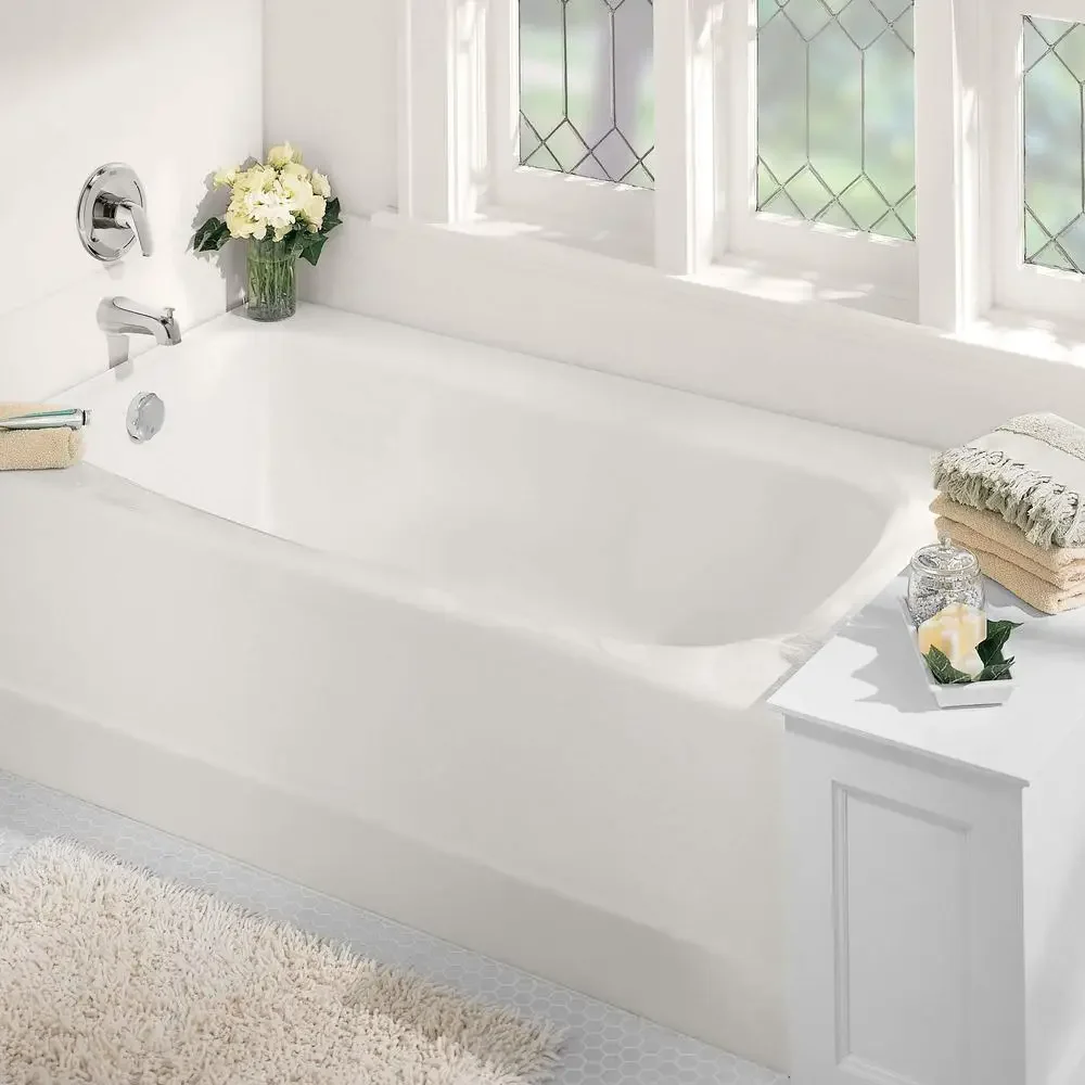 60-Inch White Textured Porcelain-Enameled Steel Bathtub Left Hand Drain Safety Padded Bars 3