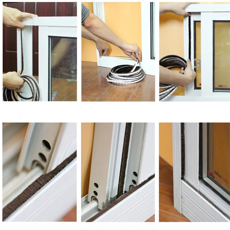 5Meters Brush Swal Weather Strip Door seal strip Draught Excluder Window Pile Seal Film Home Warm Wind Door Insulation Pad