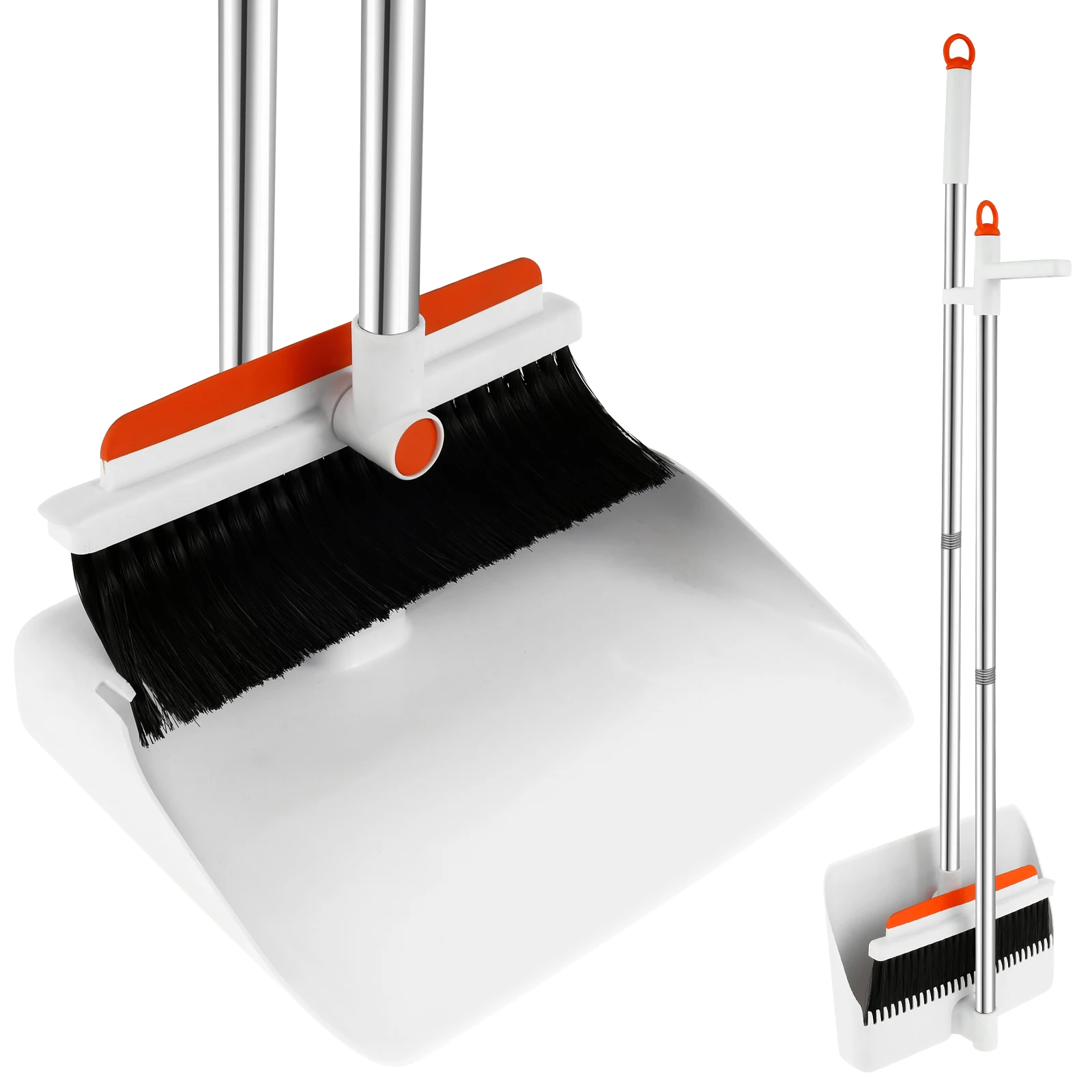 

Broom and Dustpan Set with Long Handle Portable Broom Dustpan Combo with Comb Teeth Upright Standing Floor Brush and Dustpan
