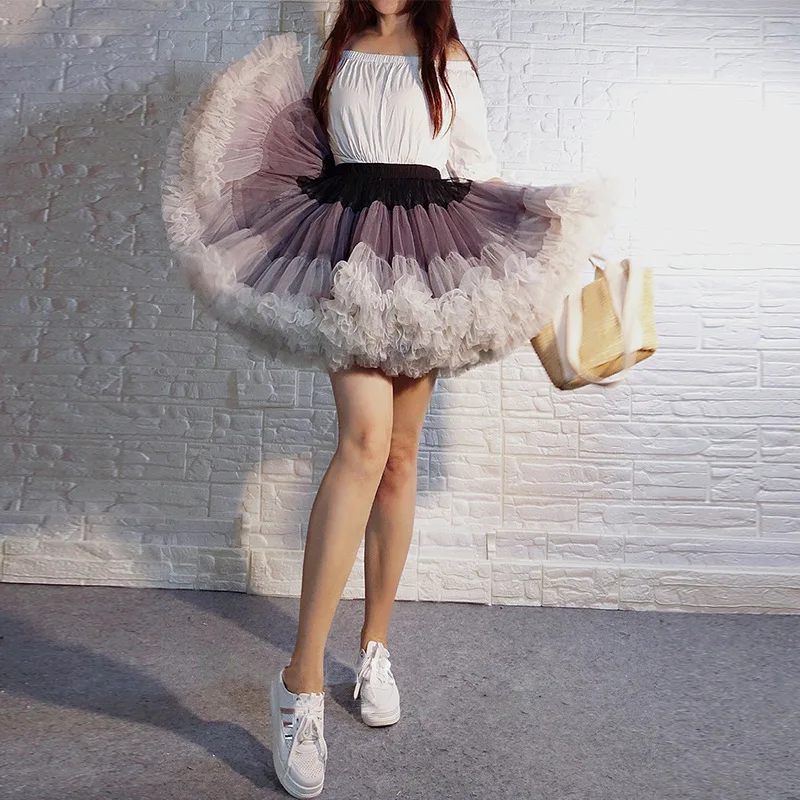 Lolita Petticoat Women Short Halloween Crinoline Mini Ball Gown Underskirt Rockabilly Tulle Stock Tutu Skirt for Cosplay Party