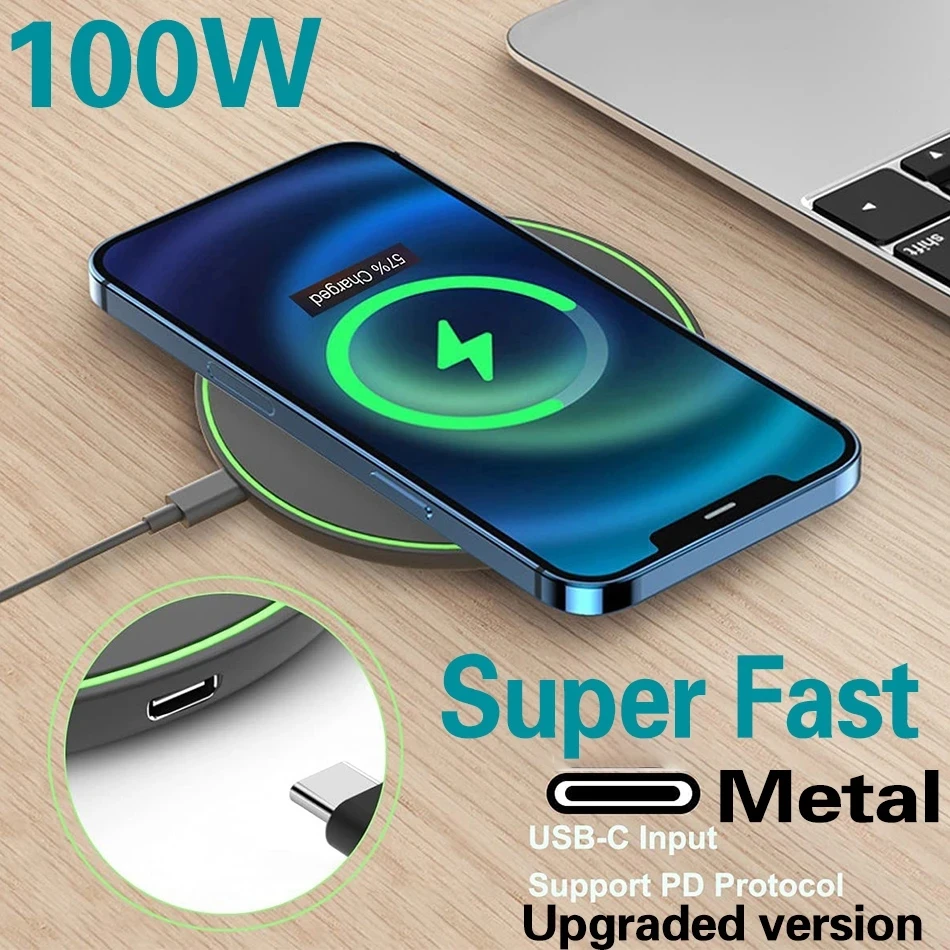 100W Wireless Charger Pad for iPhone 14 13 12 11 Pro Max X 8 Samsung