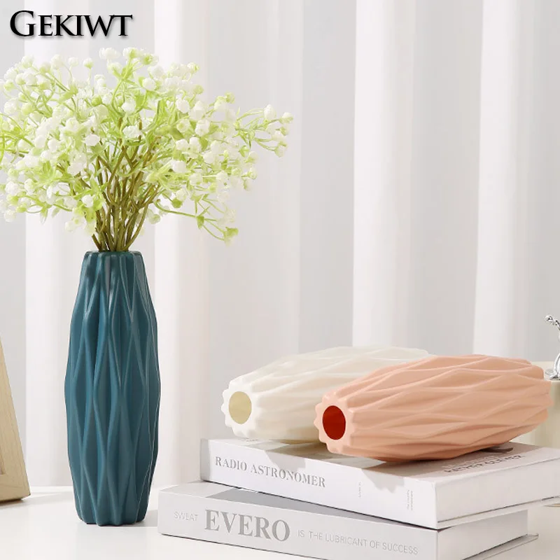 Diamond Pattern Plastic Smooth Vase Plants Basket Nordic Wedding Decorative Dining Durable for Living Room Bedroom Home Decora 3