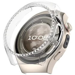 Bling PC Hollow Half Case with Diamond Crystal Design - Protective Cover and Band for Watch 5 42MM (Transparent)