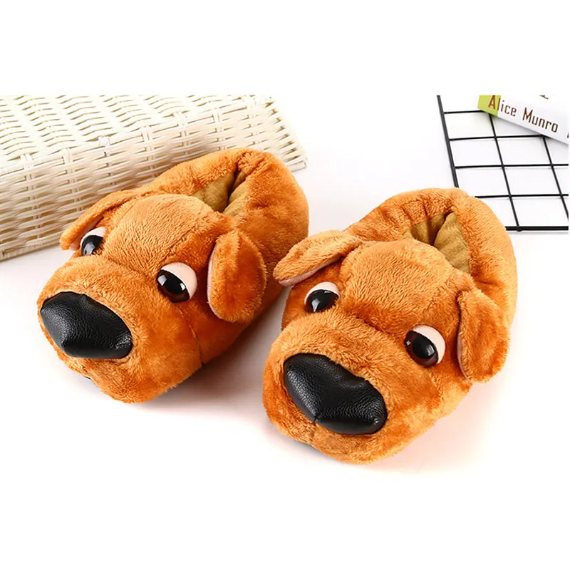 Cute Fluffy Dog Slippers Women\'s 3D Animal Home Fur Loafer Unisex Mules Shoes New Indoor Slippers Family Matching Shoes Puppy