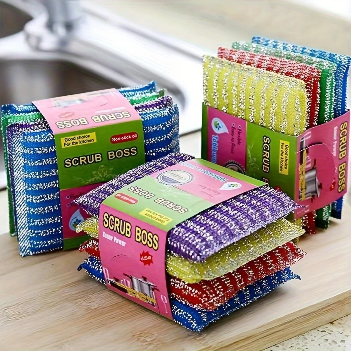 Pinstripe Scrubber Dishwashing Sponge Kitchen Accessories