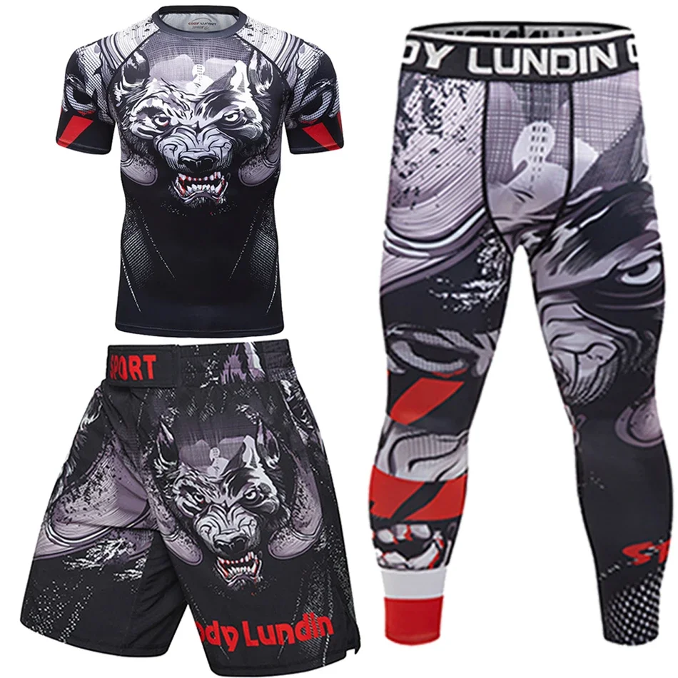 Men Sport MMA Rashguard Jiu Jitsu Jerseys+Pants Fitness T Shirt UCF BJJ Boxing Set Gym Rash Guard Fightwear Sportsuit Boxeo sports apparel mens t shirt