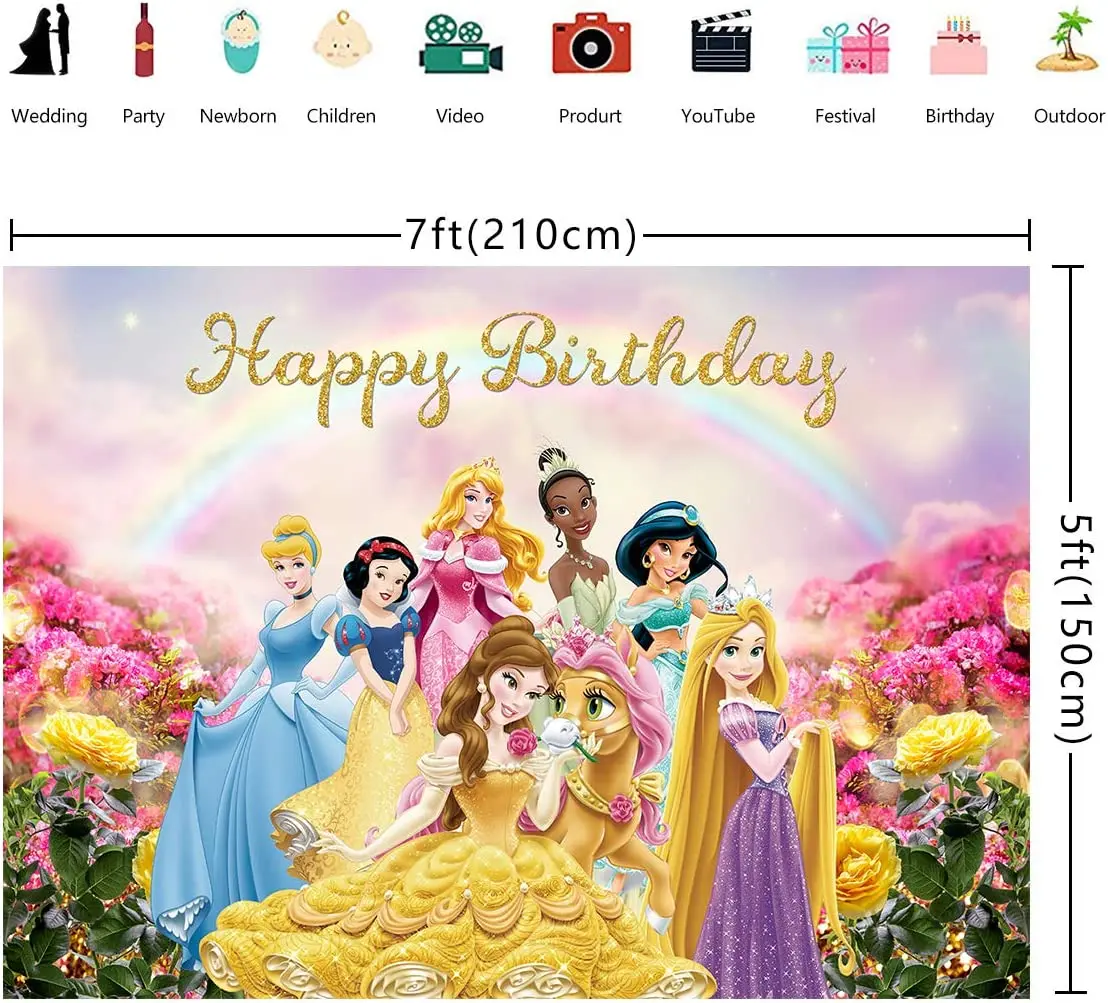 Disney Princess Dreamy Colorful Theme Backdrop Girl Baby Shower Photography Background Birthday Party Decoration Banner
