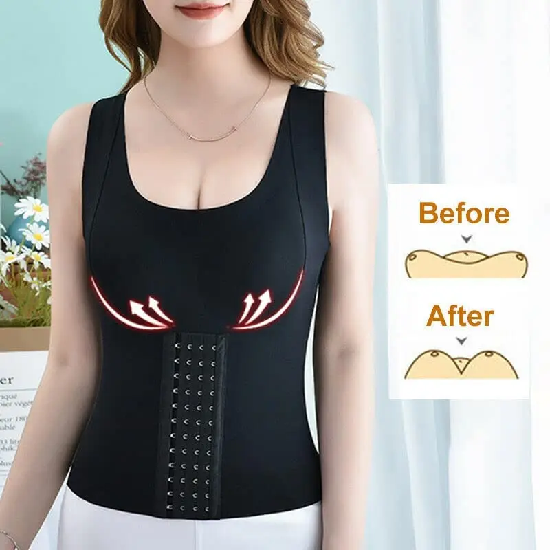 Women Waist Buttoned Bra Vest Posture Corrector Tank Tops Seamless Underwear Sheath Slimming Corset Tummy Control Body Shaper