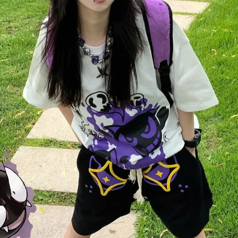 Harajuku Anime Devil Black Shorts Summer Design High Street Pants Shorts Women Loose High Waisted Y2k Shorts 2023 New Clothes