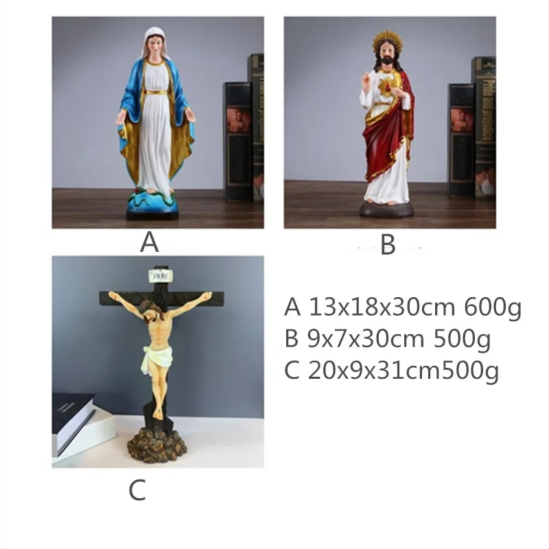 Jesus Heart Crucifixion Resin Home Decoration Handicraft Catholic Church Utensils Virgin Mary Religious Figure Statue Christian