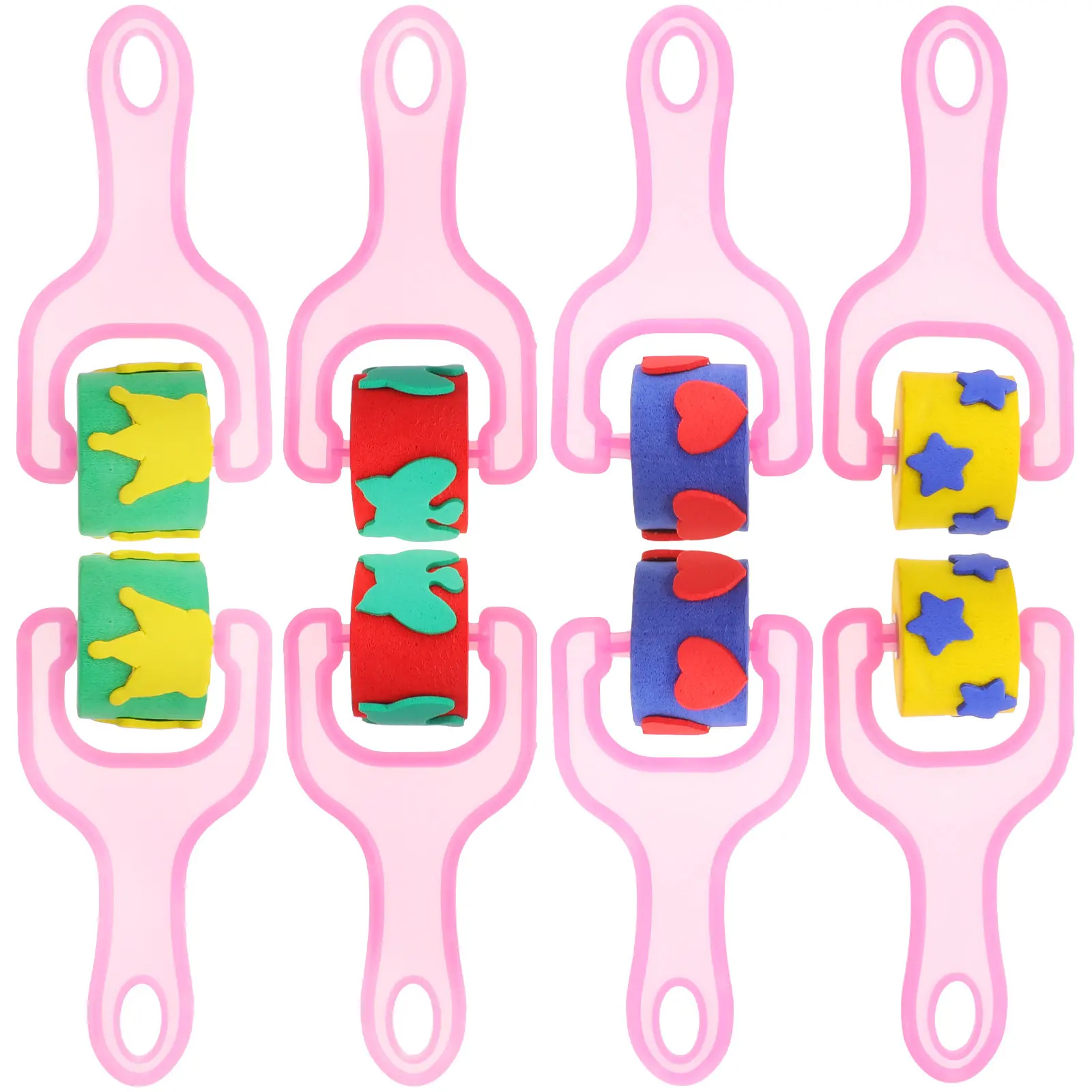 8Pcs 페인팅 스폰지 스탬퍼 DIY 공예용 안전 플라스틱 핸들 롤러 그림 그리기 수채화 아크릴 구아슈 미술 용품