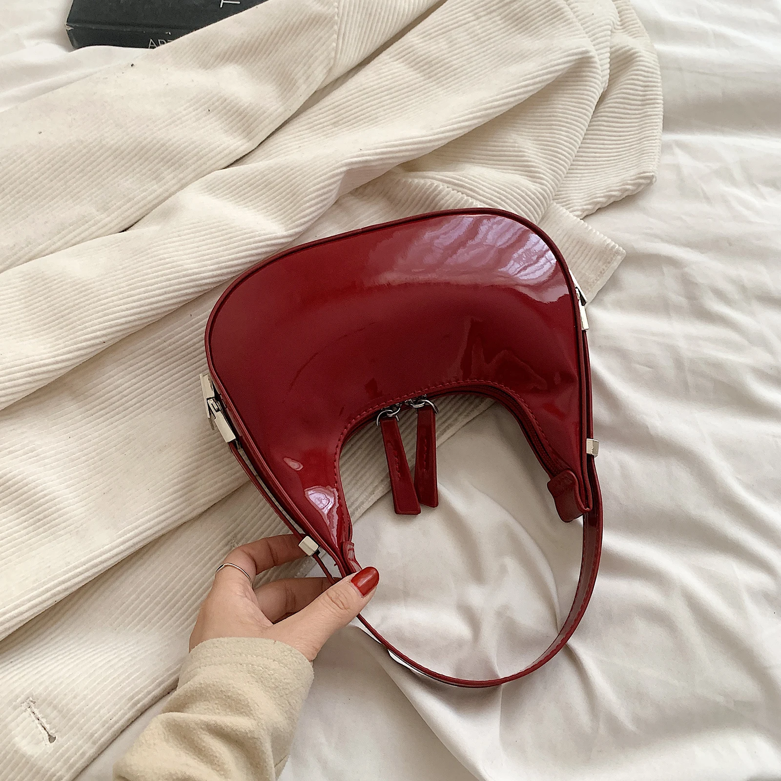 Half Moon Bag Vintage PU Leather Small Handbag Luxury Brands
