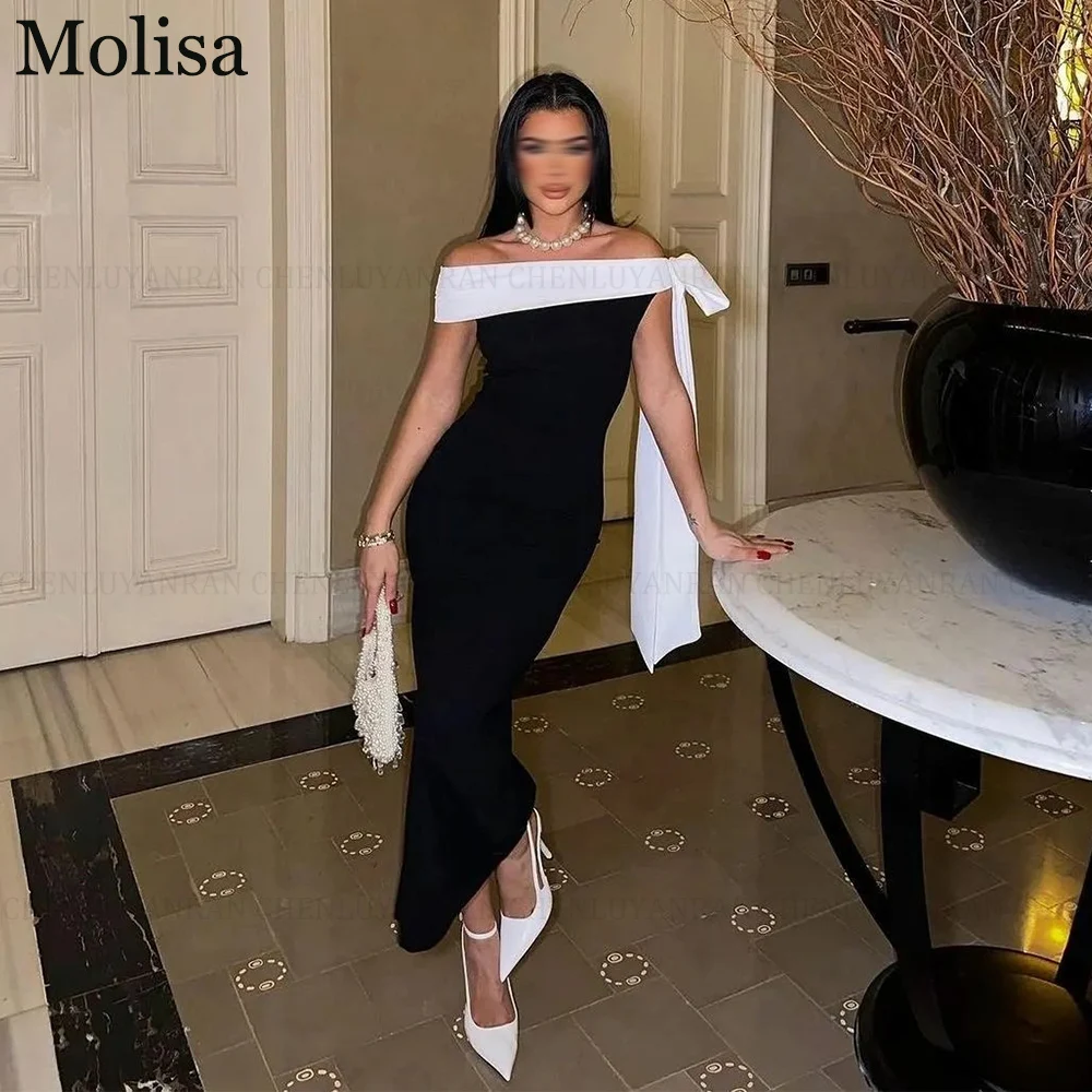 

Платья для торжественных случаев MOLISA 2024, черные вечерние платья-русалки с открытыми плечами и разрезом сзади, вечерние платья с бантом, الحالحالح