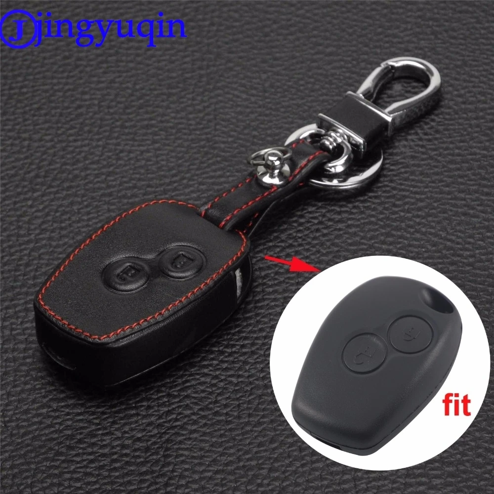 jingyuqin Remote 2 Buttons Leather Car Key Bag Holder Case Cover for Renault Clio Dacia Logan Sandero Megane Modus Espace Kangoo Key Case Key Case Cover Remote Control Case Cover