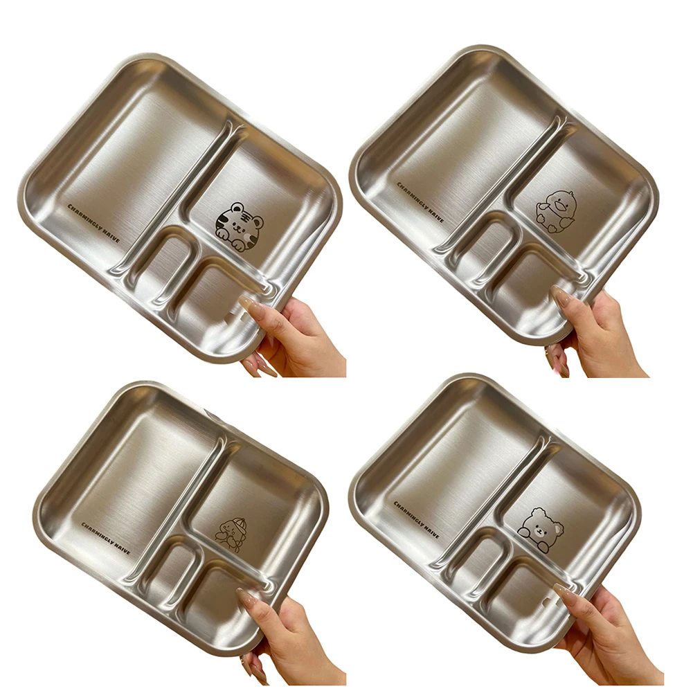 Food Plate Plate Plates Divided Steel Tray Stainless Food Dinner Trays Compartment Kids Portion Lunch Section Control Serving