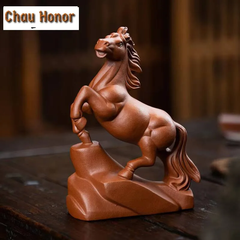 Handmade Yixing Purple Clay Tea Pet Chinese Zodiac Horse Statue Ornaments High-end Sculpture Tea Figurine Tea Set Decoration Art