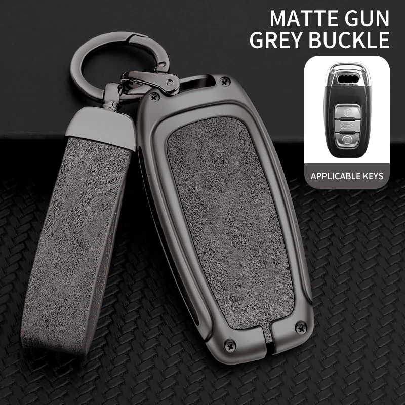 Premium Leather Car Key Case Cover with Metal Accents