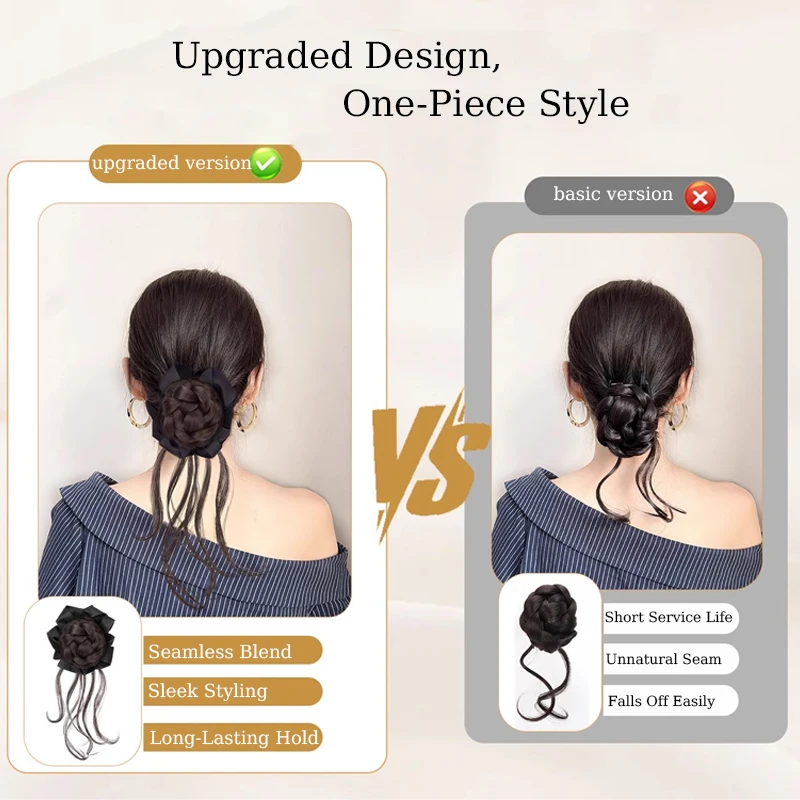 Synthetic Balletcore Braided Hair Bun Extensions Wig Claw Clip Updo Hair with Black Scrunchies Women Hairpiece for Daily Use