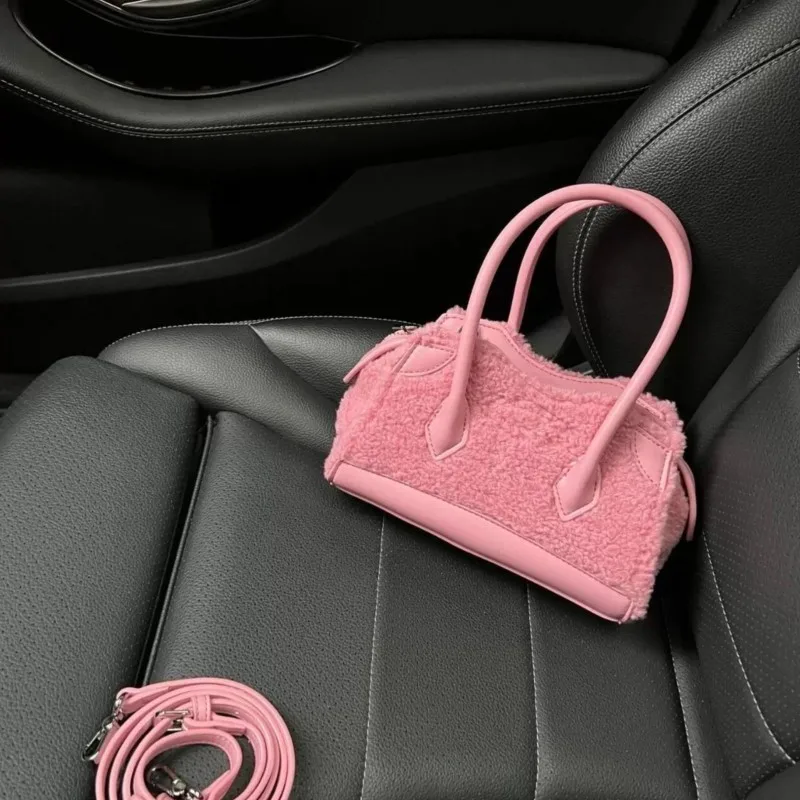 JIAERDI Sweet Cute Plush Handbag Women Faux Shearling Panel Shoulder Bag Ladies 2025 New Autumn Winter Fashion Chic Shoulder Bag