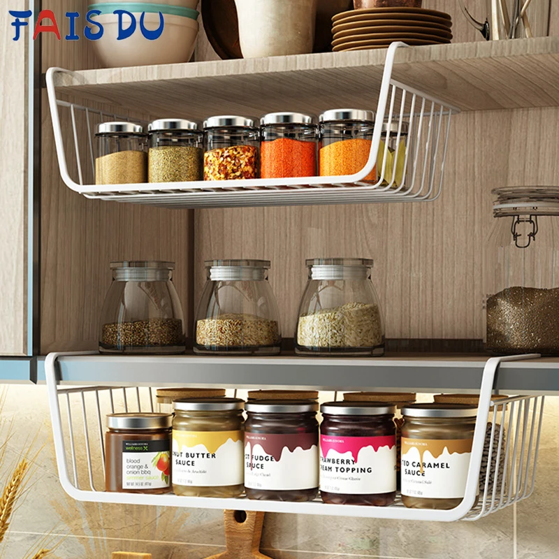 Under Shelf Wire Basket Hanging Holder Large Capacity Under Cabinet Add-on Storage Racks Slide-in Baskets Organizer for Kitchen