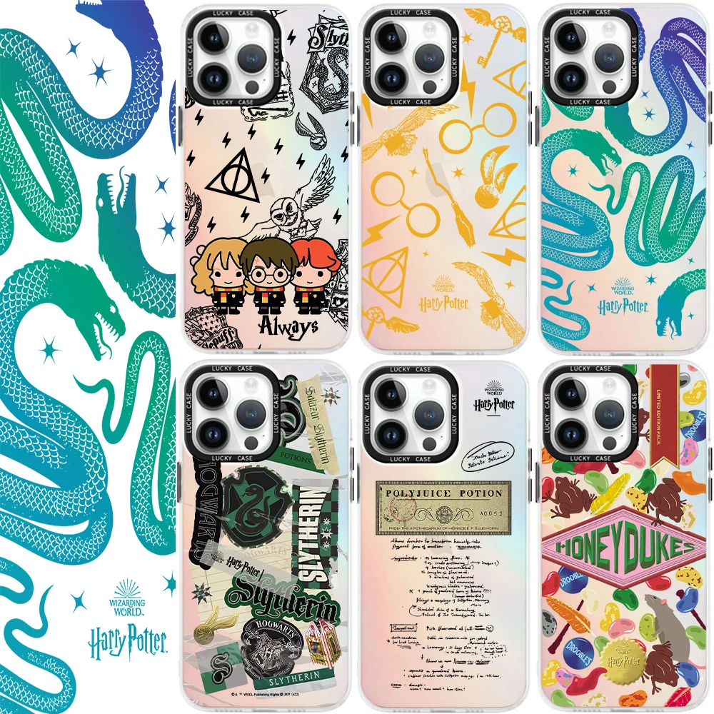 Cartoon P-Potters Phone Case For Iphone 15 14 13 12 11 Pro Max X Xr Xsmax 7 8 Plus H-Harries Matte Aurora Laser Gradient Cover