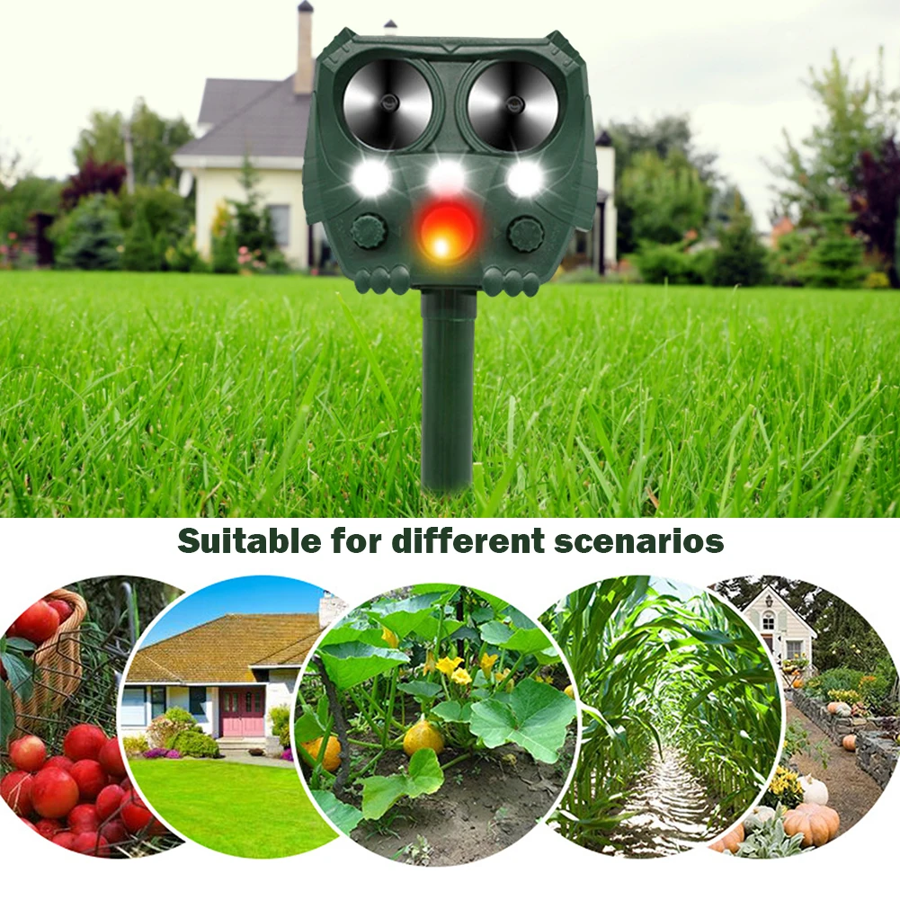 Ultrasonic Cat Dog Repellant Waterproof Solar Powered LED Light Alarm For Orchard/Greenhouse/Vegetable Garden