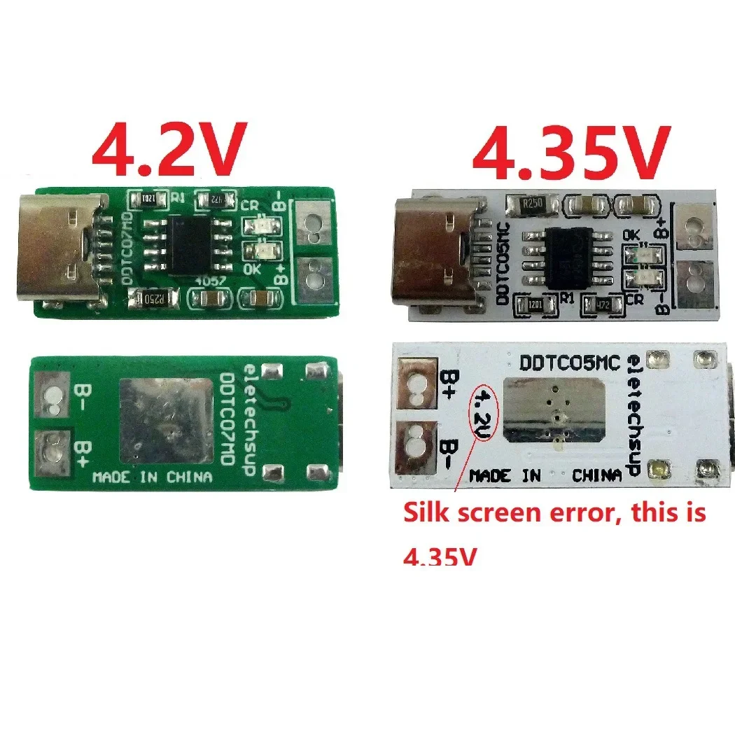 

2PCS Type-C 5V to 4.2V 4.35V Step-down Buck LiPo Polymer Li-Ion Charger for 3.7V 3.8V 18650 Lithium Battery with Led Indicator