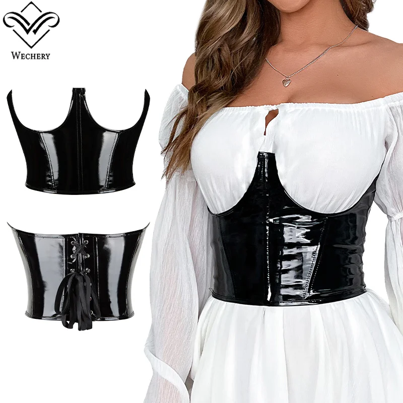 

Sexy Pu Leather Underbust Corsets For Waist Decor Open Bust Lace Up Bustier Top Modeling Strap Plus Size Shapewear Women Belt