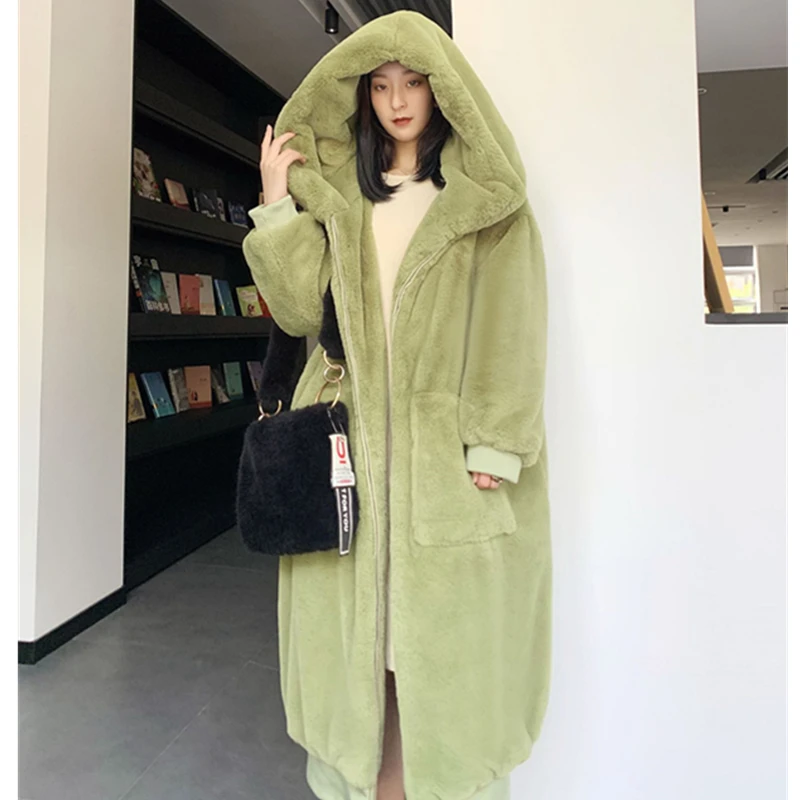 

Casual Luxury Long Loose Hooded Mane Fur Jacket Female Thick Warm Plush Outwear Women 2023 Autumn Winter Fashion Faux Fur Coats