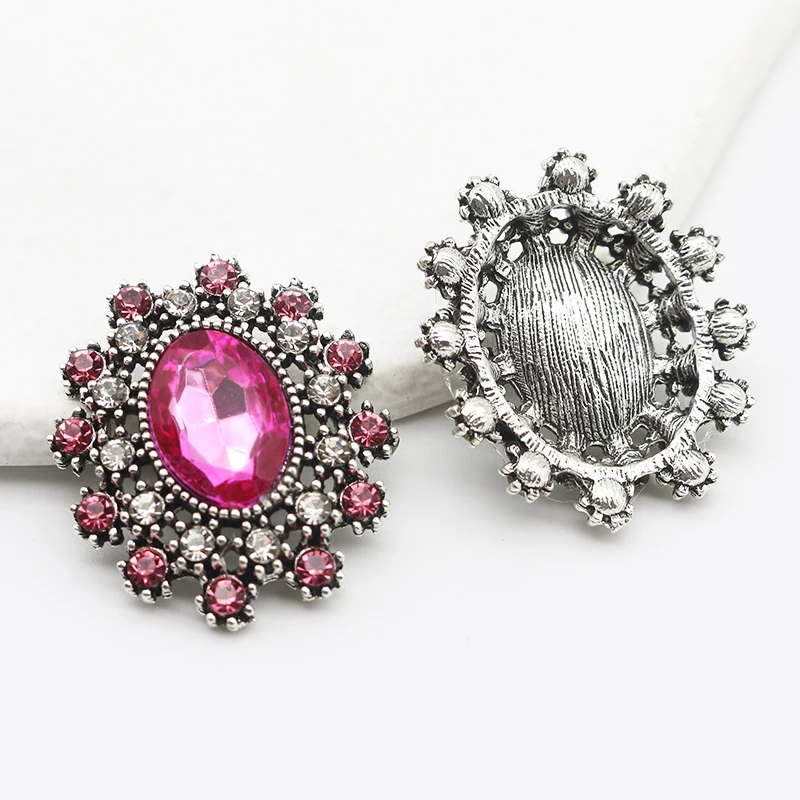 5Pcs 25 * 28MM Glass Crystal Button Retro Metal Mix Color Decorative Flower DIY Jewelry Accessories jewelry making supplies craft supplies glass crystal rhinestones satin cloth buttons