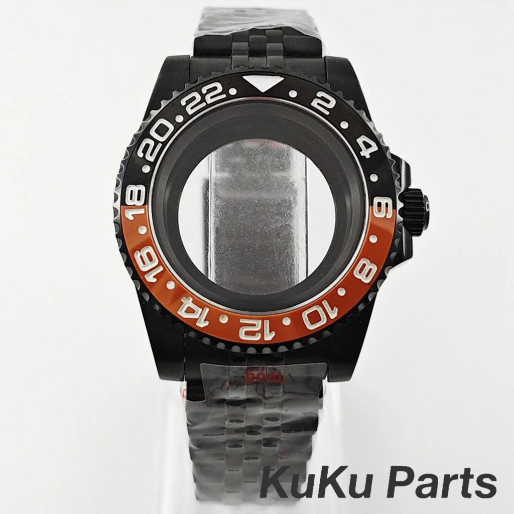Black Purple GMT Bezel Watch Case with PVD Black Jubilee Bracelet and Sapphire Crystal