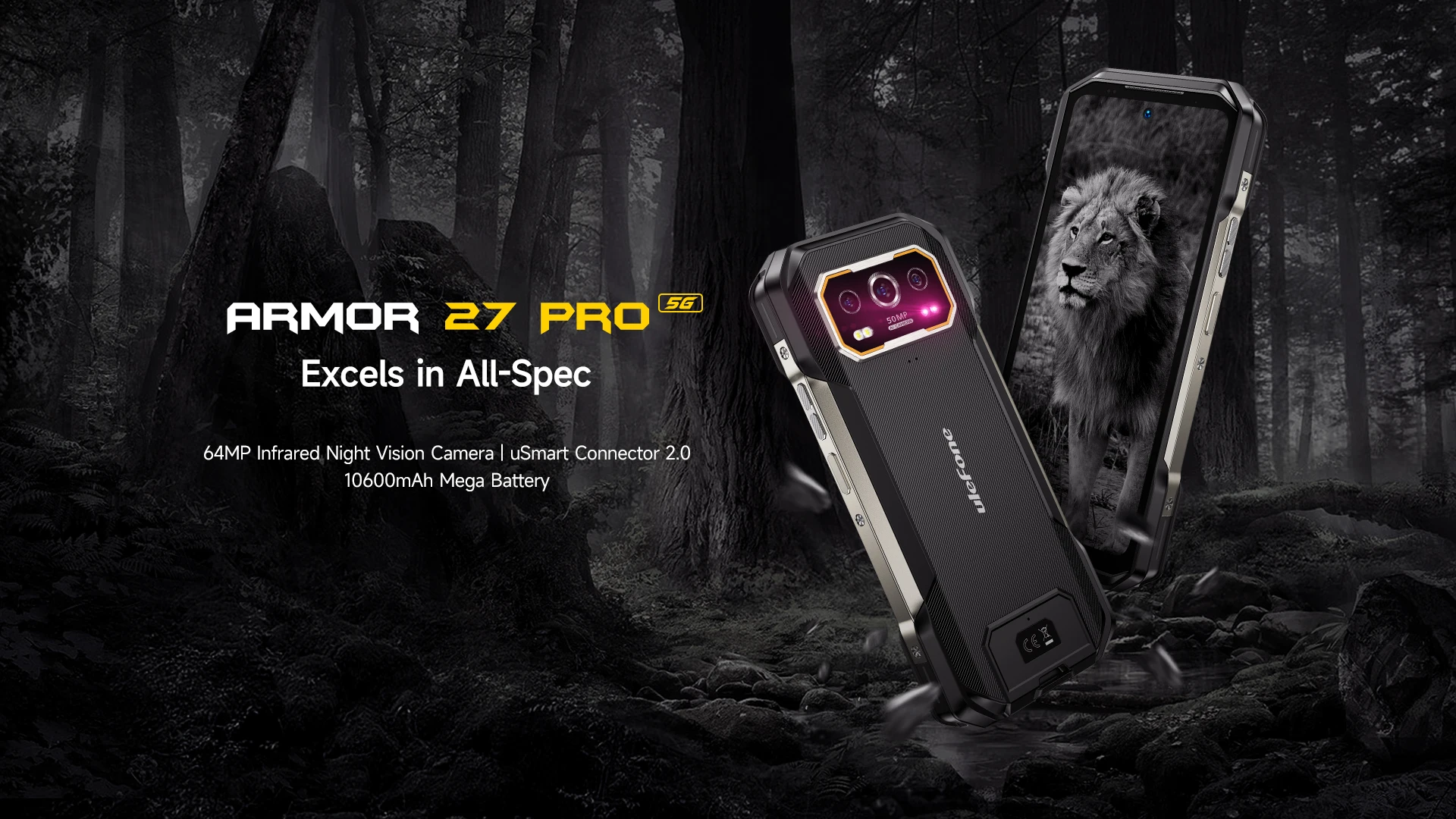 Ulefone Armor 27 Pro,24 Гб + 256 Гб,5G Rugged,10600 мАч,6.78'' Display,64MP Night Vision,33W,NFC,Android 14,глобальная версия