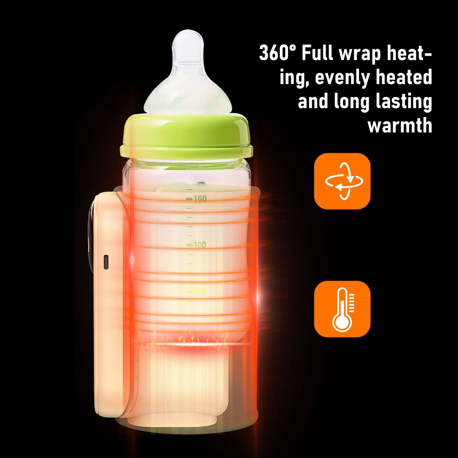 Portable Bottle Warmer LED Display 11 Temperature Settings Rechargeable Fast Milk Warmer with Night Light Memory Function