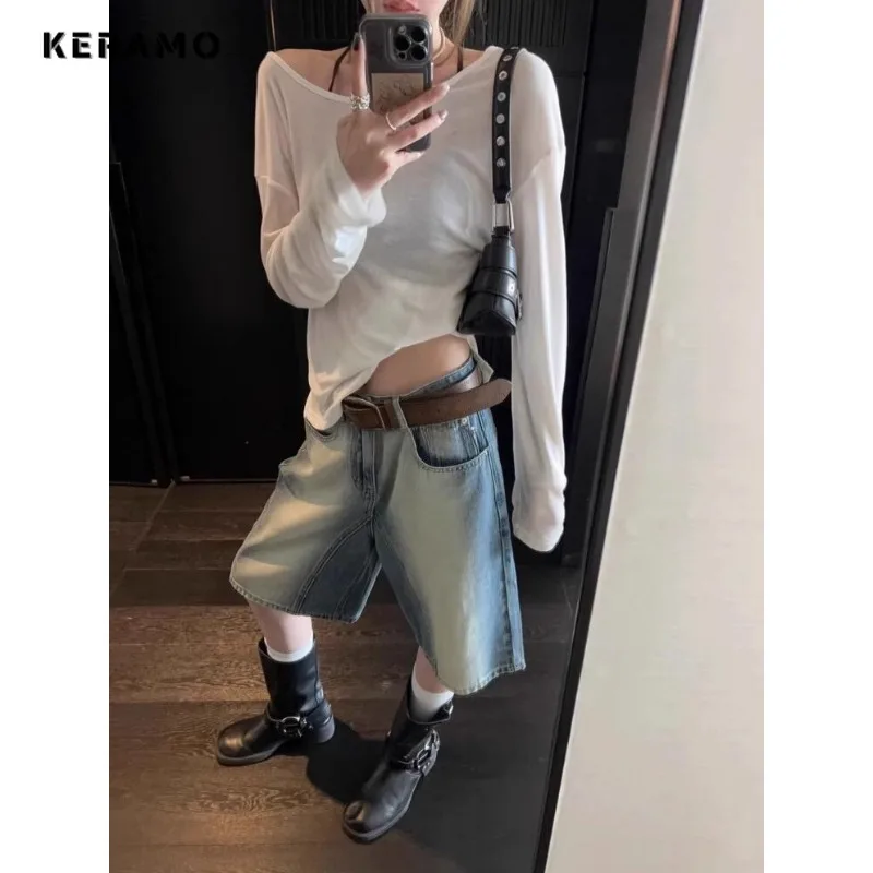 

2024 Summer Female Y2K Harajuku High Waist Jean Street Style Baggy Shorts For Women Casual Loose Fit Light Blue Denim Shorts