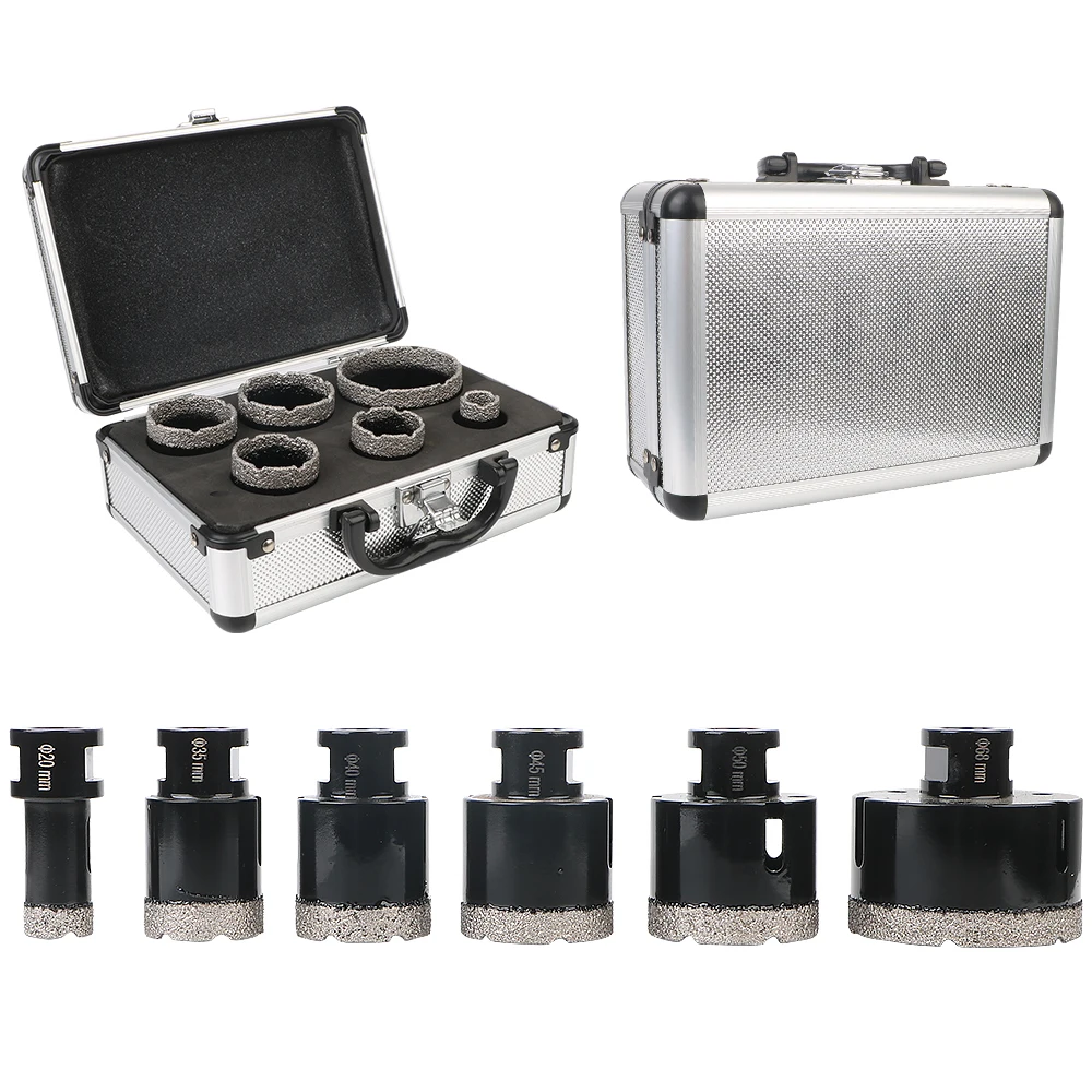 

6 Pcs Porcelain Tiles Crowns Granite Marble Hole Saw Tools Dry Diamond Drilling Core Bits Set M14 Thread Brazing Hole Saw Set