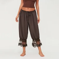 Women's Y2K Loose Fit Bloomers Cropped Pants Drawstring High Waist Floral Lace Patchwork Calf-Length Lantern Trousers - Image 2