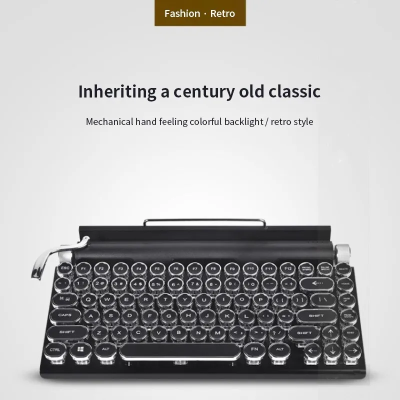 

Metal Dot Retro Typewriter Mechanical Keyboard Bluetooth Connection 83 Key Mechanical Keyboard 7 Color Backlight Usb Connection